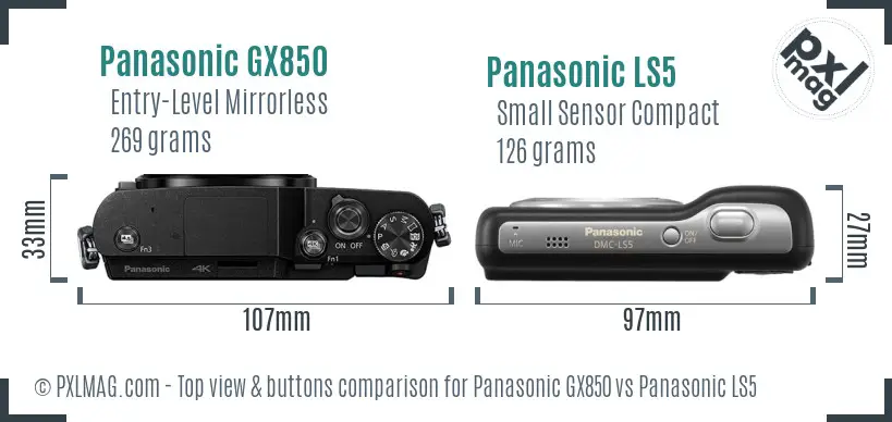 Panasonic GX850 vs Panasonic LS5 top view buttons comparison