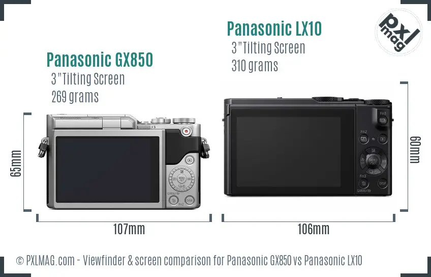 Panasonic GX850 vs Panasonic LX10 Screen and Viewfinder comparison