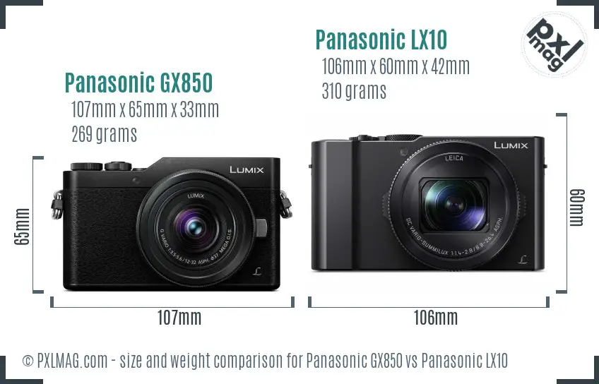 Panasonic GX850 vs Panasonic LX10 size comparison