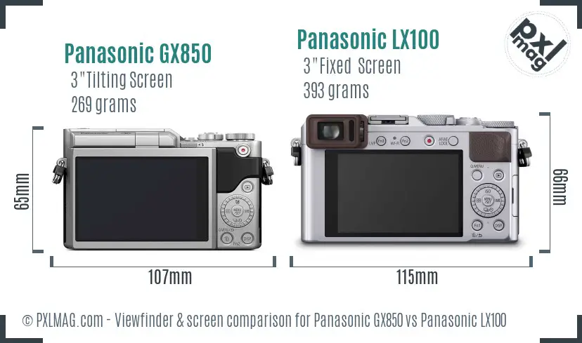 Panasonic GX850 vs Panasonic LX100 Screen and Viewfinder comparison