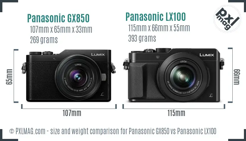 Panasonic GX850 vs Panasonic LX100 size comparison
