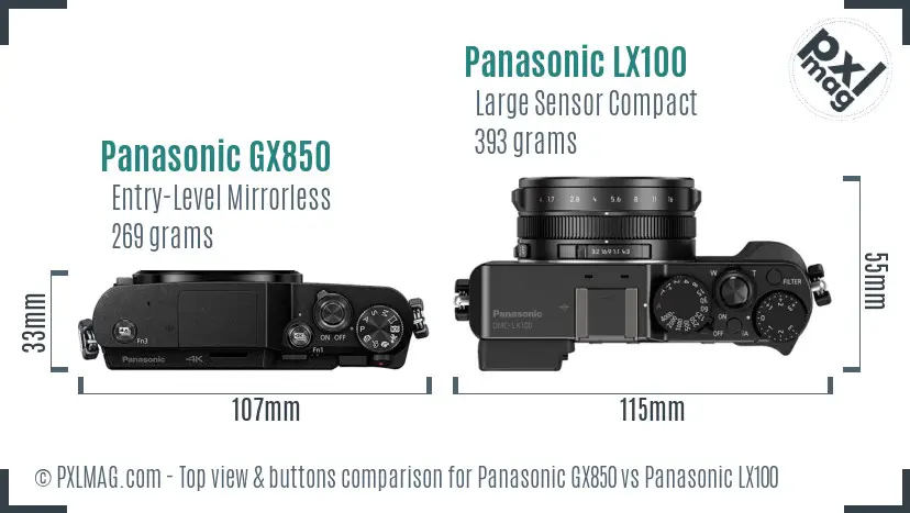 Panasonic GX850 vs Panasonic LX100 top view buttons comparison