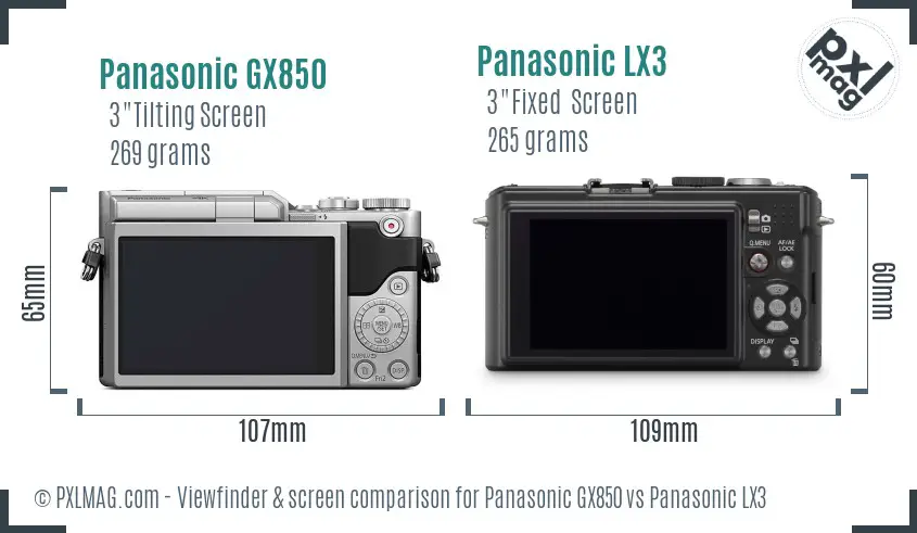 Panasonic GX850 vs Panasonic LX3 Screen and Viewfinder comparison