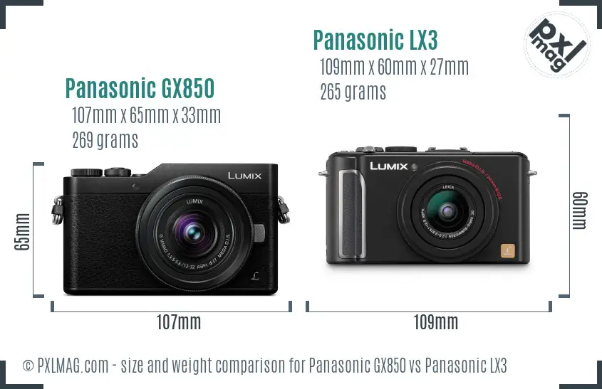 Panasonic GX850 vs Panasonic LX3 size comparison