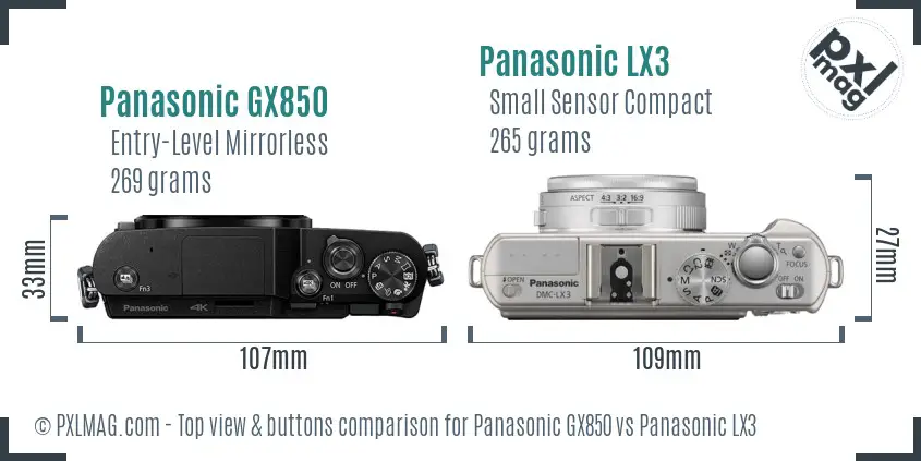 Panasonic GX850 vs Panasonic LX3 top view buttons comparison