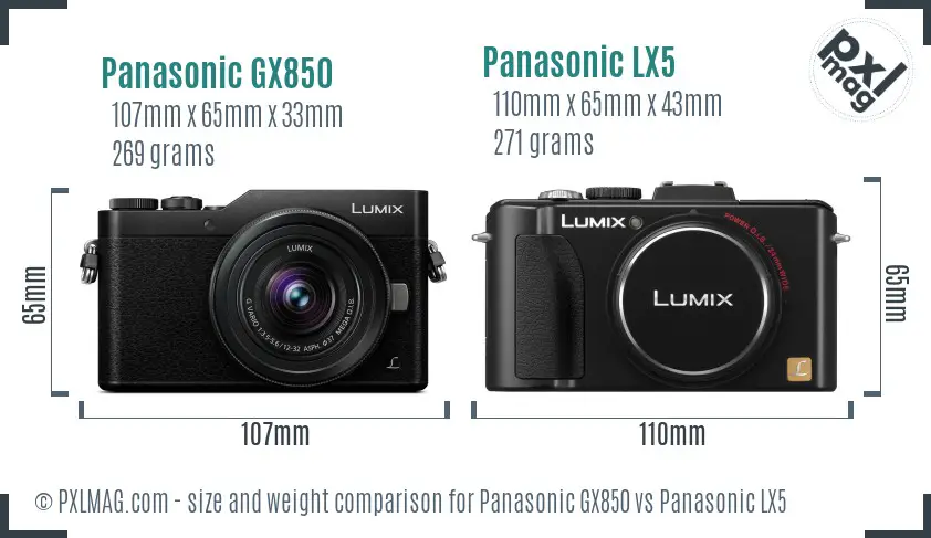 Panasonic GX850 vs Panasonic LX5 size comparison