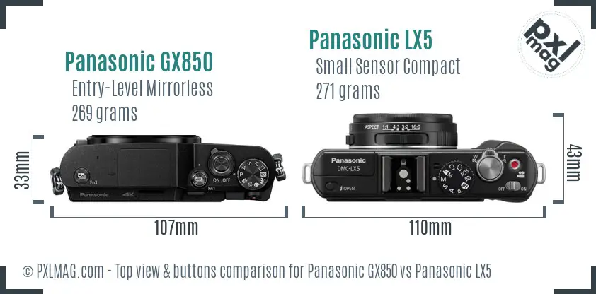 Panasonic GX850 vs Panasonic LX5 top view buttons comparison