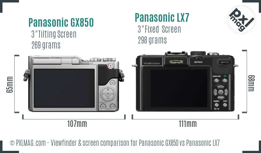 Panasonic GX850 vs Panasonic LX7 Screen and Viewfinder comparison