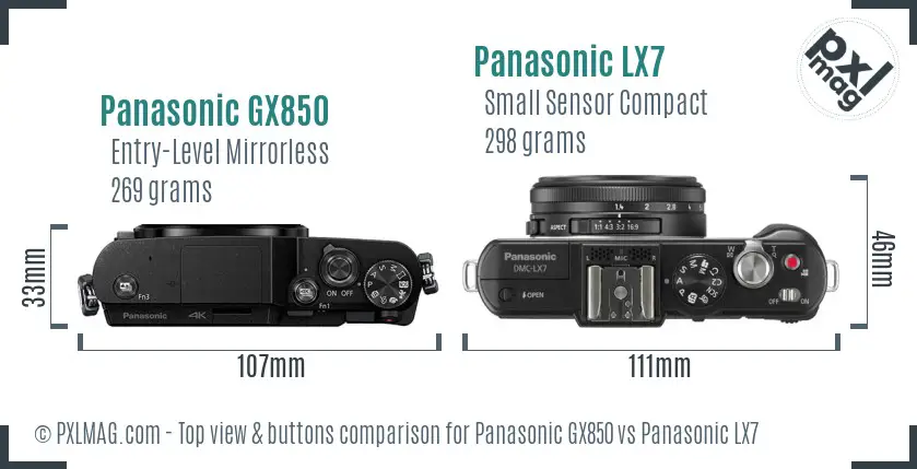 Panasonic GX850 vs Panasonic LX7 top view buttons comparison