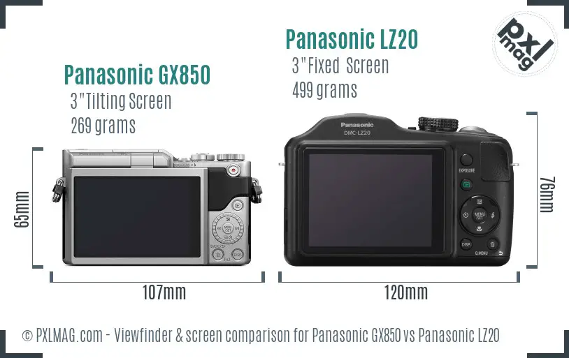 Panasonic GX850 vs Panasonic LZ20 Screen and Viewfinder comparison