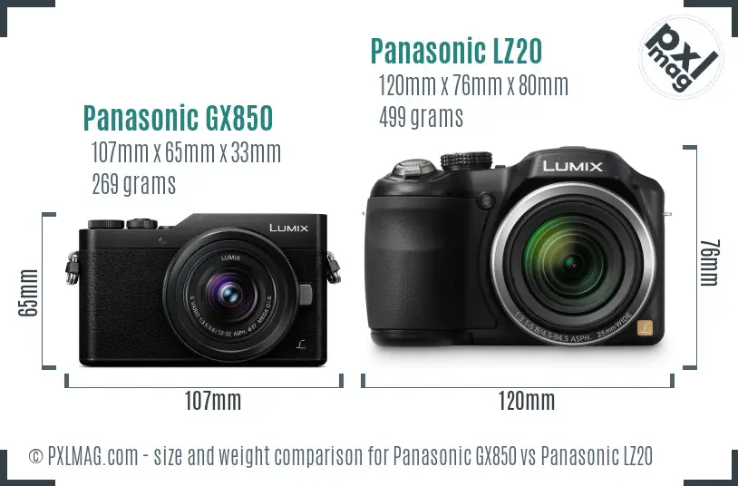 Panasonic GX850 vs Panasonic LZ20 size comparison