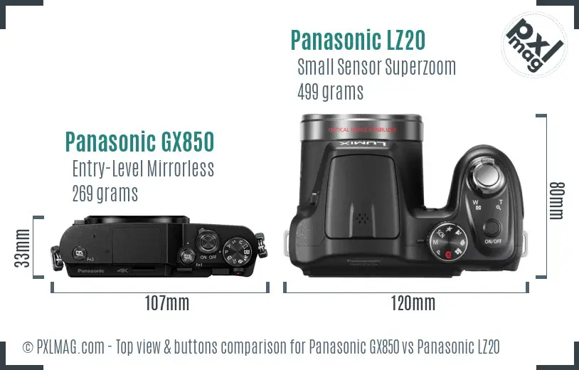 Panasonic GX850 vs Panasonic LZ20 top view buttons comparison