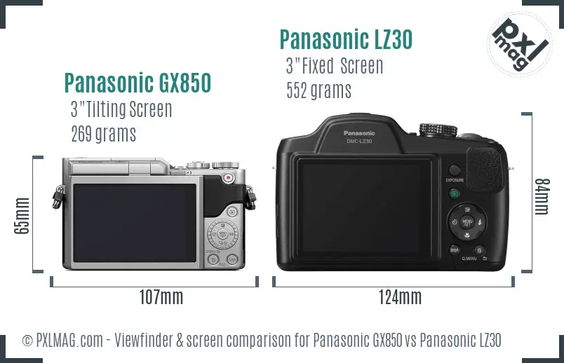 Panasonic GX850 vs Panasonic LZ30 Screen and Viewfinder comparison