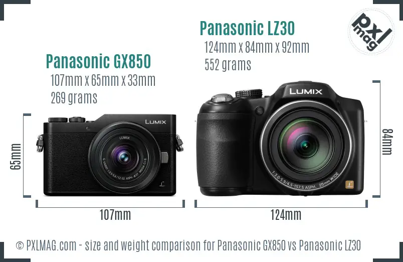 Panasonic GX850 vs Panasonic LZ30 size comparison