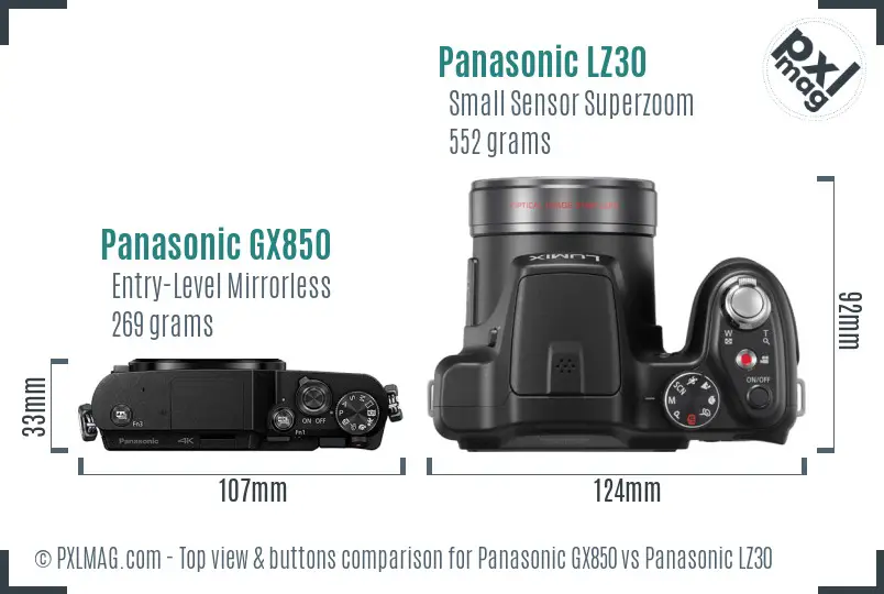 Panasonic GX850 vs Panasonic LZ30 top view buttons comparison