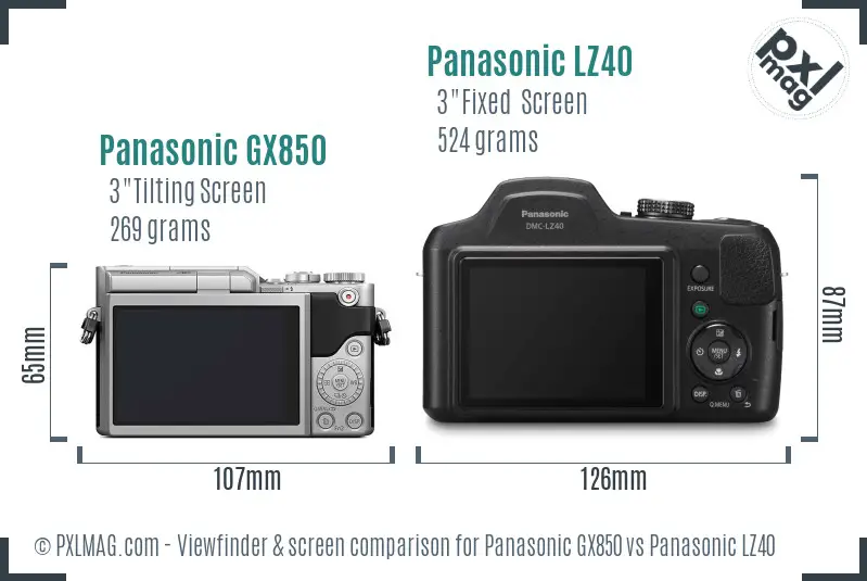Panasonic GX850 vs Panasonic LZ40 Screen and Viewfinder comparison