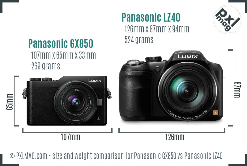 Panasonic GX850 vs Panasonic LZ40 size comparison