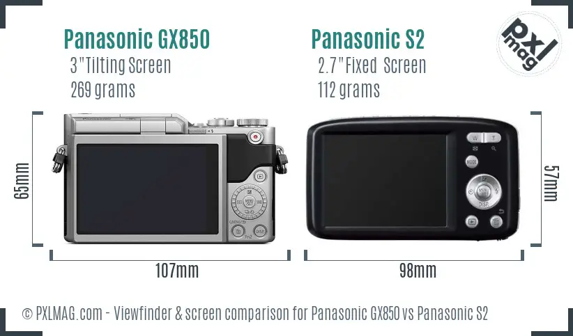 Panasonic GX850 vs Panasonic S2 Screen and Viewfinder comparison