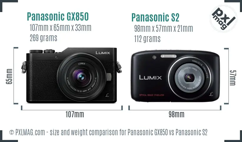 Panasonic GX850 vs Panasonic S2 size comparison