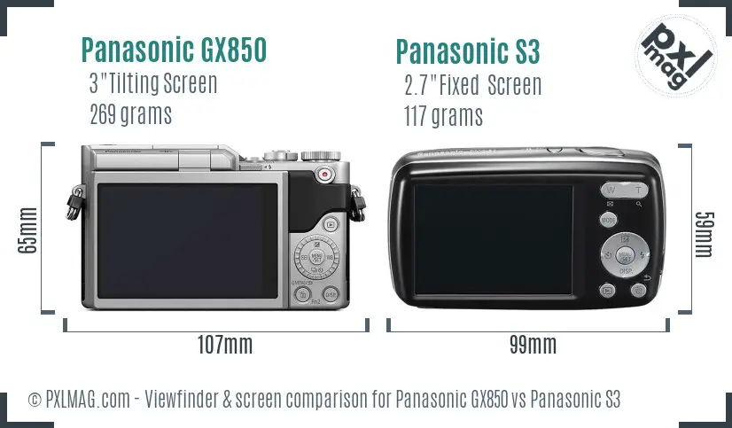 Panasonic GX850 vs Panasonic S3 Screen and Viewfinder comparison
