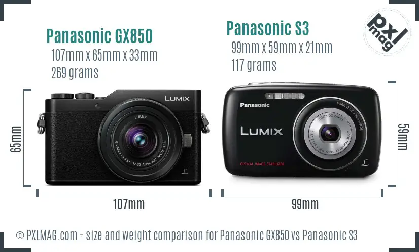 Panasonic GX850 vs Panasonic S3 size comparison