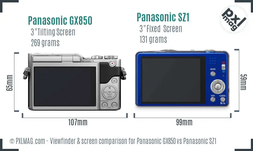 Panasonic GX850 vs Panasonic SZ1 Screen and Viewfinder comparison