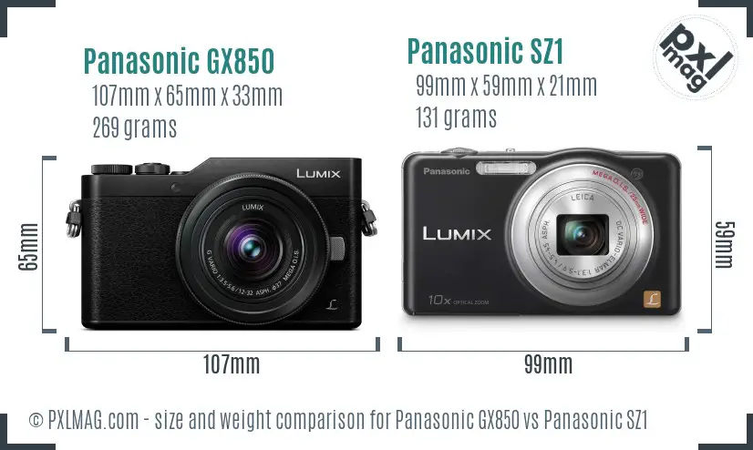 Panasonic GX850 vs Panasonic SZ1 size comparison