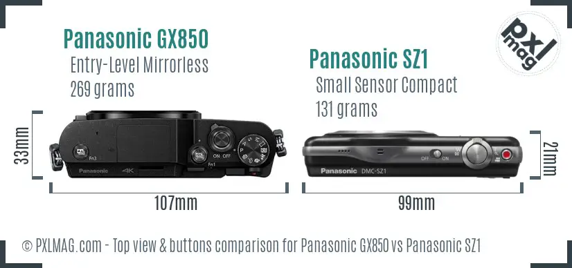 Panasonic GX850 vs Panasonic SZ1 top view buttons comparison