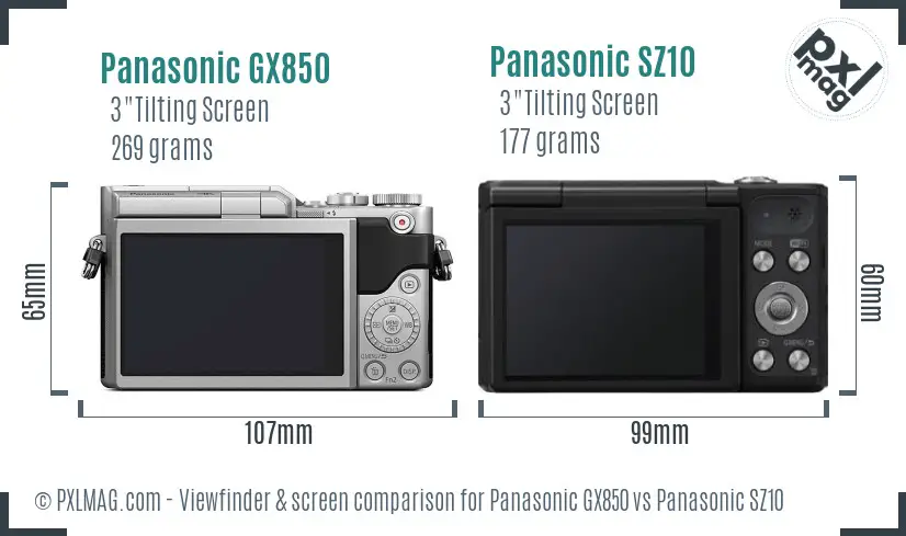 Panasonic GX850 vs Panasonic SZ10 Screen and Viewfinder comparison