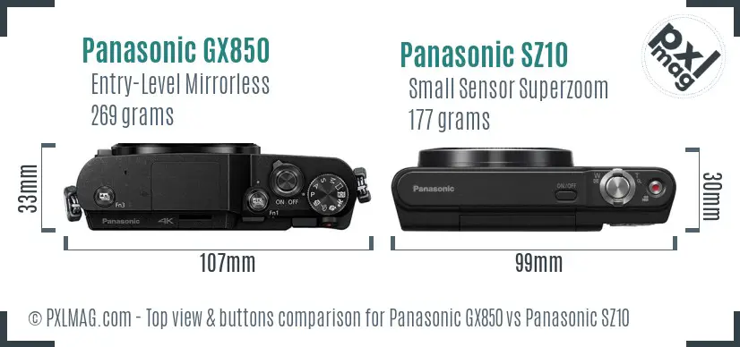 Panasonic GX850 vs Panasonic SZ10 top view buttons comparison