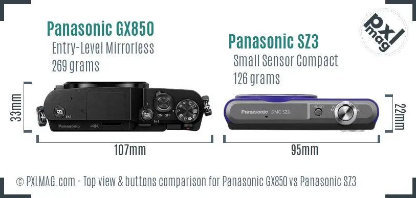 Panasonic GX850 vs Panasonic SZ3 top view buttons comparison