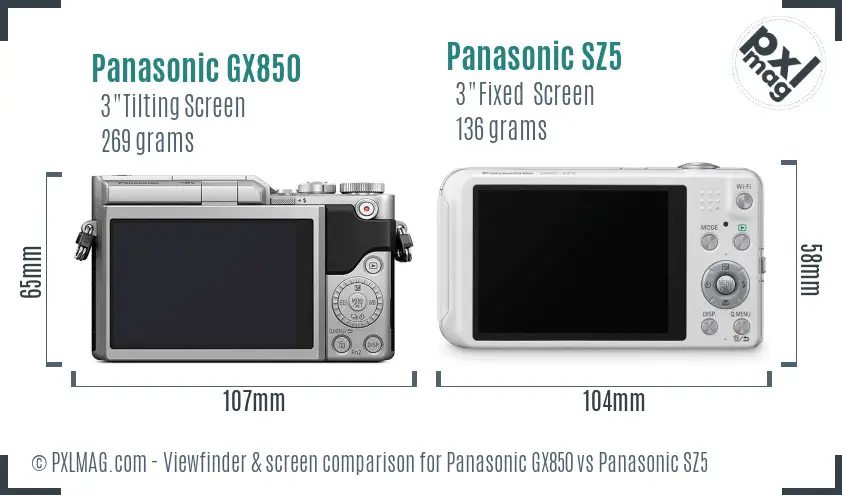 Panasonic GX850 vs Panasonic SZ5 Screen and Viewfinder comparison