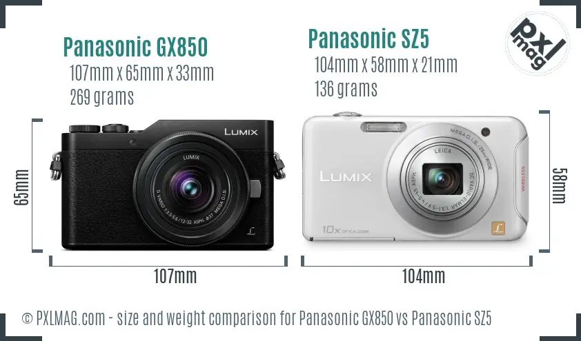 Panasonic GX850 vs Panasonic SZ5 size comparison