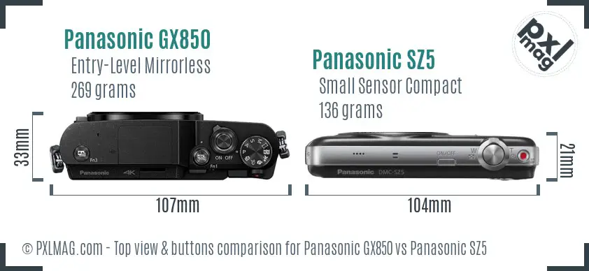 Panasonic GX850 vs Panasonic SZ5 top view buttons comparison
