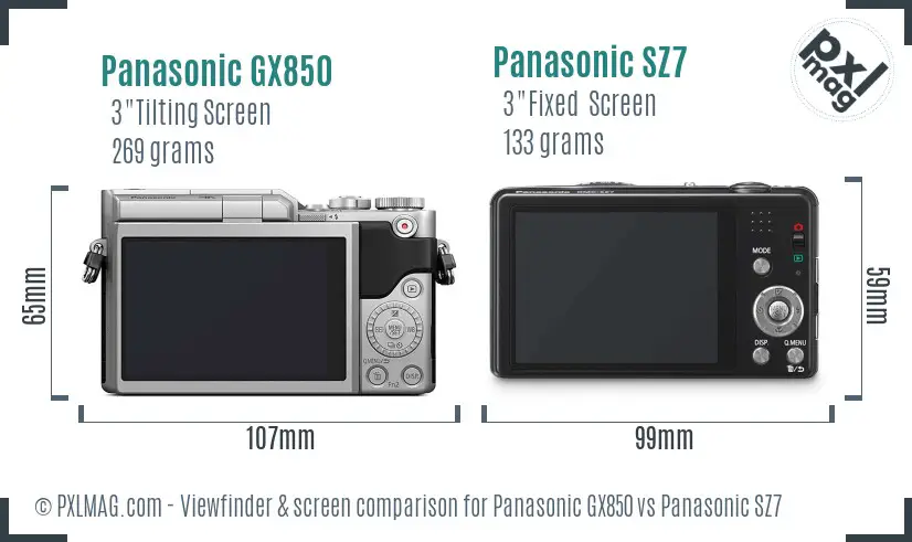 Panasonic GX850 vs Panasonic SZ7 Screen and Viewfinder comparison