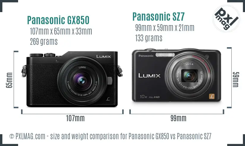 Panasonic GX850 vs Panasonic SZ7 size comparison