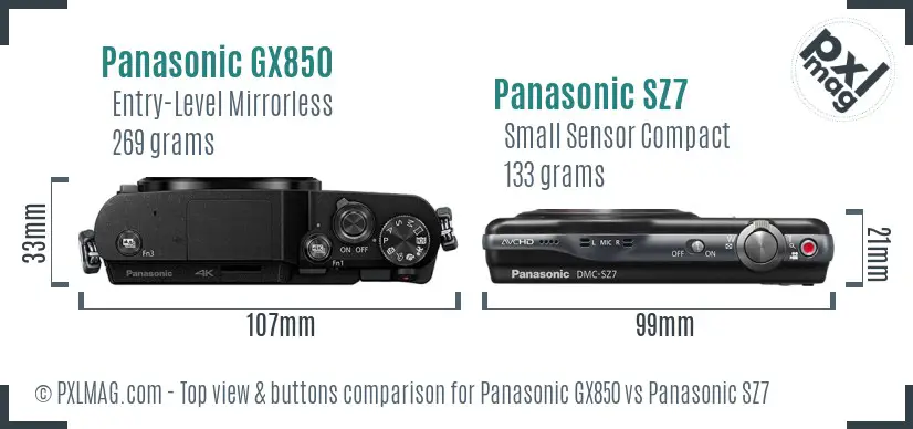Panasonic GX850 vs Panasonic SZ7 top view buttons comparison