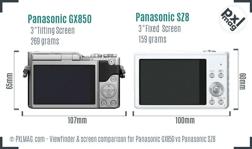 Panasonic GX850 vs Panasonic SZ8 Screen and Viewfinder comparison