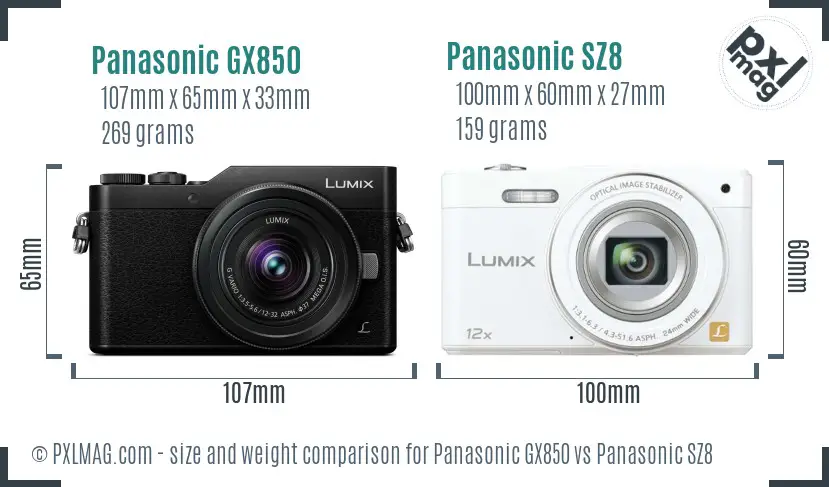Panasonic GX850 vs Panasonic SZ8 size comparison