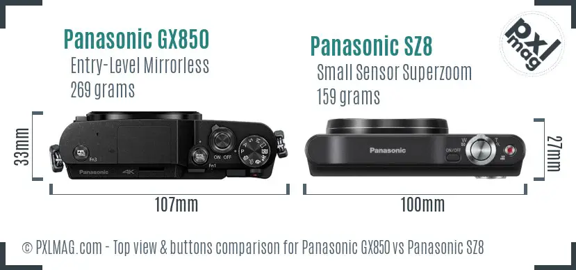 Panasonic GX850 vs Panasonic SZ8 top view buttons comparison
