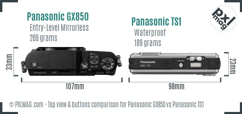 Panasonic GX850 vs Panasonic TS1 top view buttons comparison