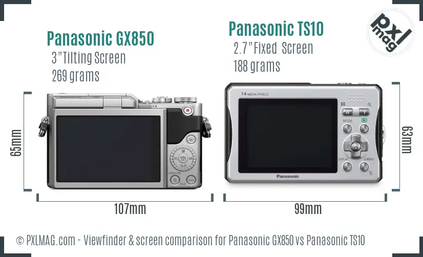 Panasonic GX850 vs Panasonic TS10 Screen and Viewfinder comparison