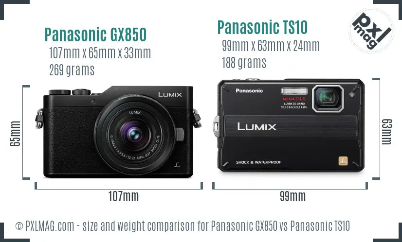 Panasonic GX850 vs Panasonic TS10 size comparison