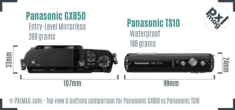 Panasonic GX850 vs Panasonic TS10 top view buttons comparison