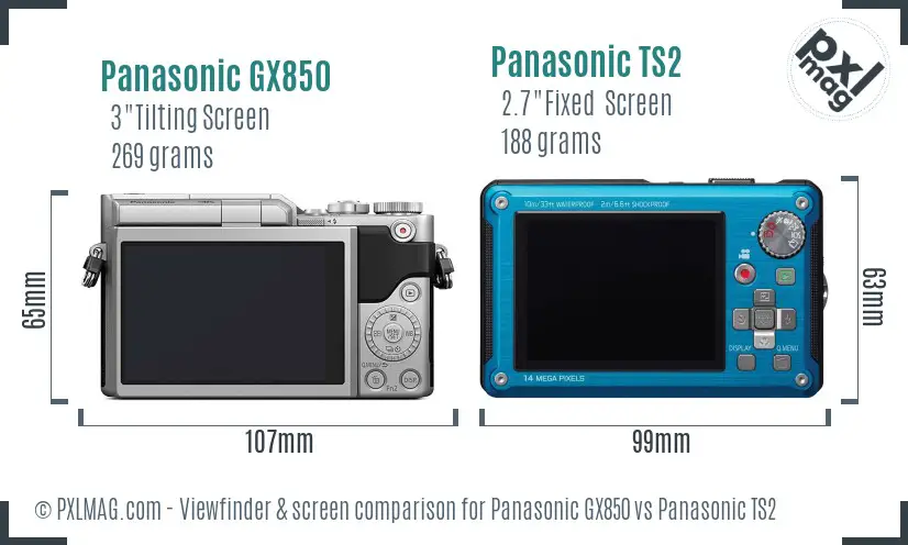 Panasonic GX850 vs Panasonic TS2 Screen and Viewfinder comparison