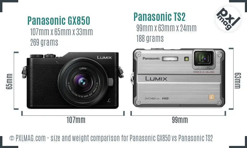 Panasonic GX850 vs Panasonic TS2 size comparison