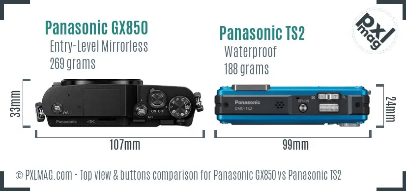 Panasonic GX850 vs Panasonic TS2 top view buttons comparison