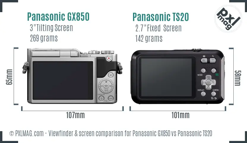 Panasonic GX850 vs Panasonic TS20 Screen and Viewfinder comparison