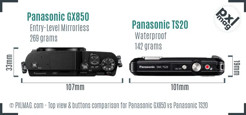 Panasonic GX850 vs Panasonic TS20 top view buttons comparison
