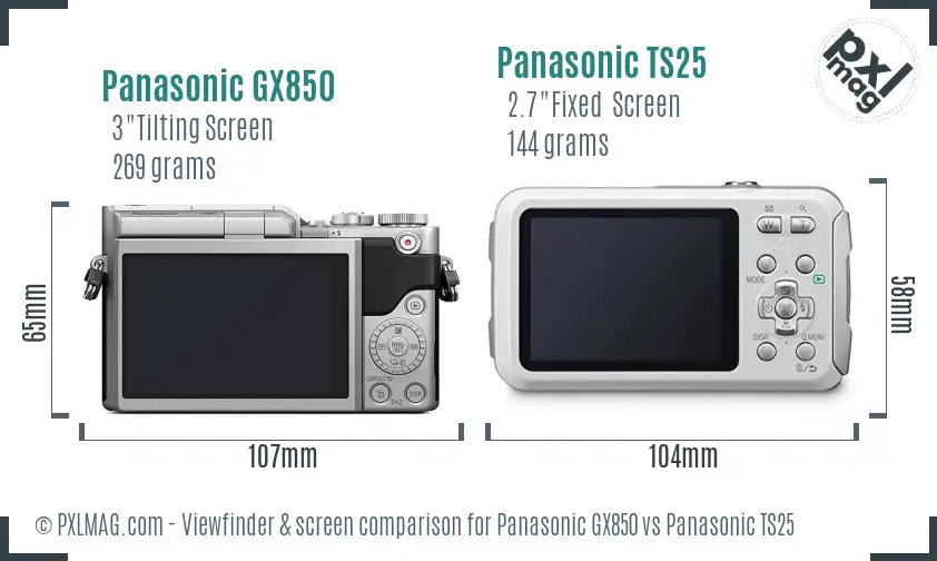 Panasonic GX850 vs Panasonic TS25 Screen and Viewfinder comparison